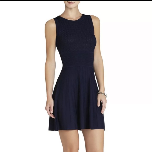 BCBGMAXAZRIA NAVY EMILIA PONTELLE & OTTOMAN DRESS LZL61B67/B469A SIZE L - Picture 3 of 7